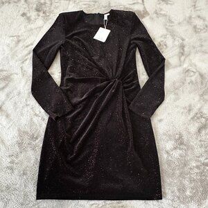 NWT & Other Stories Black Glitter Velour Long Sleeve Mini Dress Women's SMALL